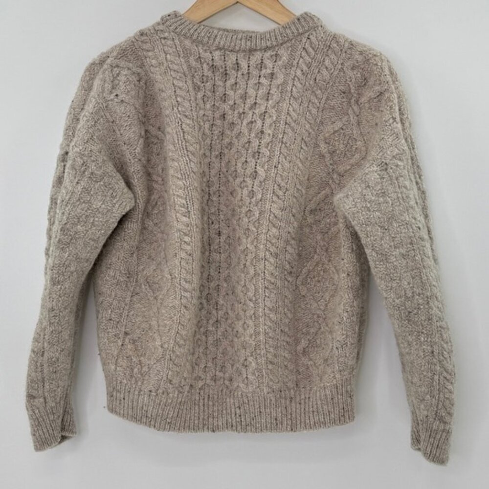 Aran Crafts Ireland Cable Knit Crew Neck Sweater Women L 100% Wool Beige